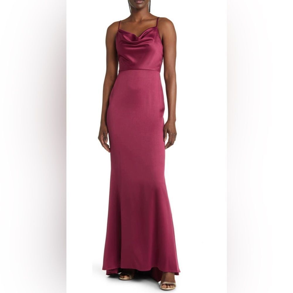 Next up cowl neck satin gown